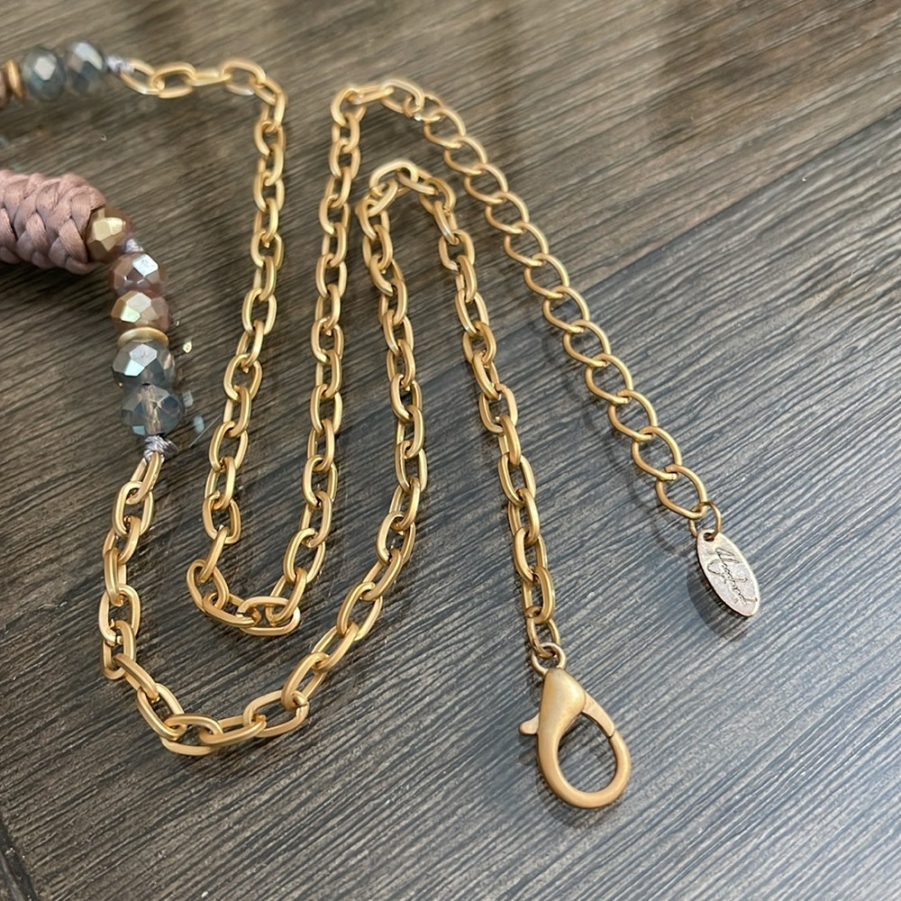 Matte Gold-tone Chain Grey Beads and Large Medallion - Picture 3 of 16